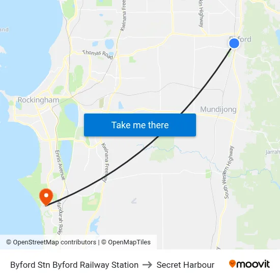 Byford Stn Byford Railway Station to Secret Harbour map