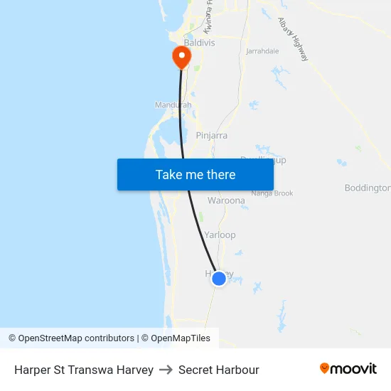 Harper St Transwa Harvey to Secret Harbour map