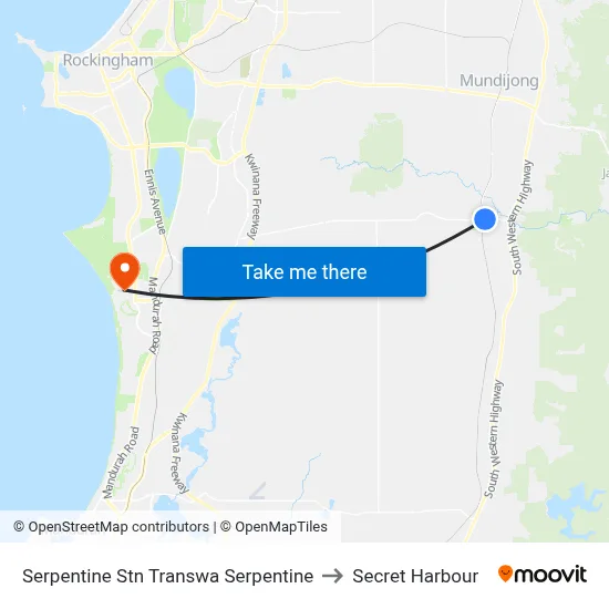Serpentine Stn Transwa Serpentine to Secret Harbour map