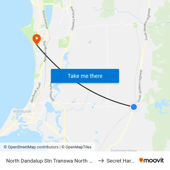 North Dandalup Stn Transwa North Dandalup to Secret Harbour map
