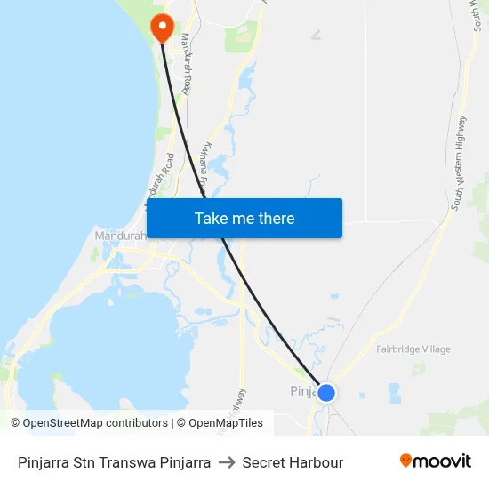 Pinjarra Stn Transwa Pinjarra to Secret Harbour map