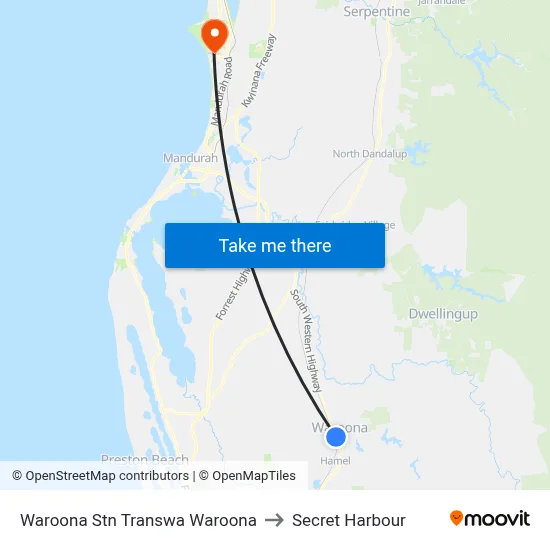 Waroona Stn Transwa Waroona to Secret Harbour map