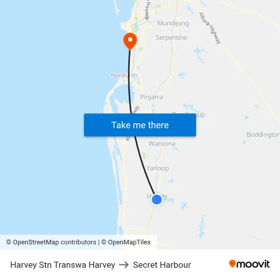 Harvey Stn Transwa Harvey to Secret Harbour map