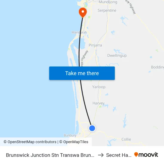 Brunswick Junction Stn Transwa Brunswick Junction to Secret Harbour map