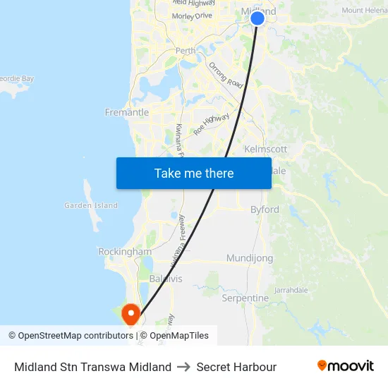 Midland Stn Transwa Midland to Secret Harbour map