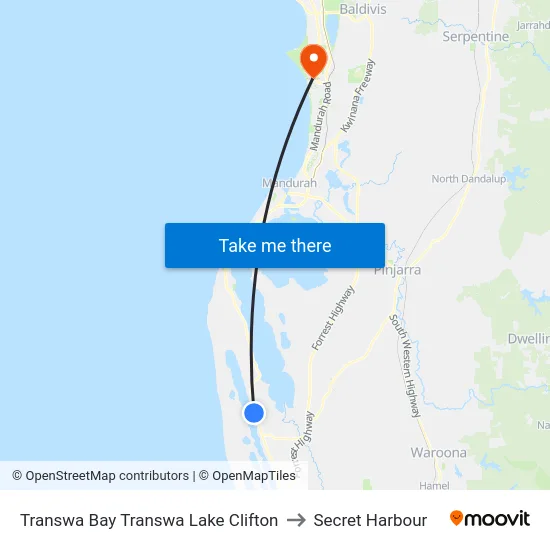 Transwa Bay Transwa Lake Clifton to Secret Harbour map
