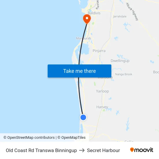 Old Coast Rd Transwa Binningup to Secret Harbour map