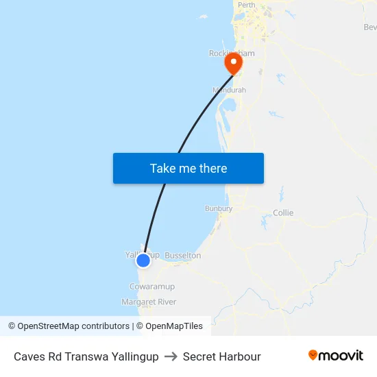 Caves Rd Transwa Yallingup to Secret Harbour map