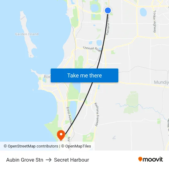 Aubin Grove Stn to Secret Harbour map