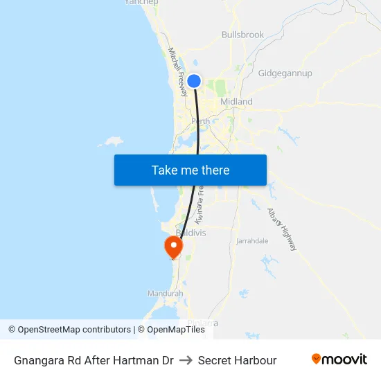 Gnangara Rd After Hartman Dr to Secret Harbour map