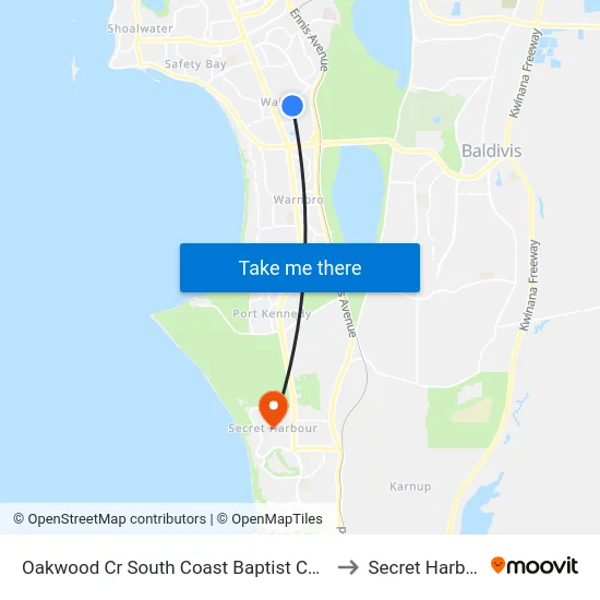 Oakwood Cr South Coast Baptist College to Secret Harbour map