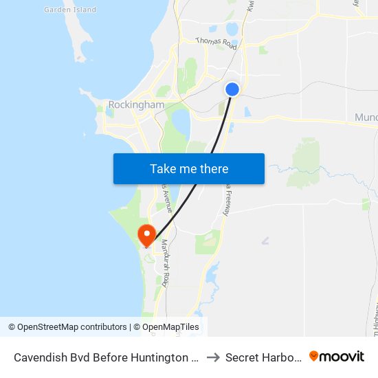 Cavendish Bvd Before Huntington Av to Secret Harbour map