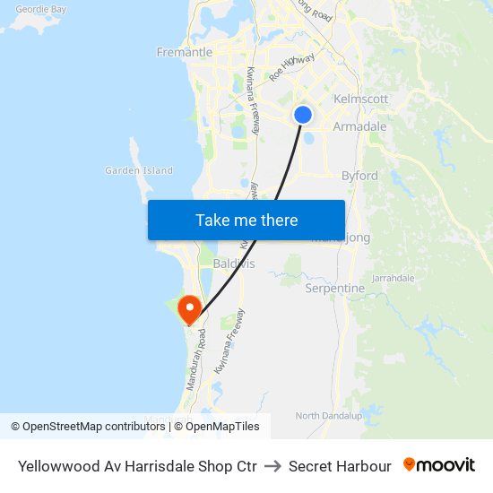 Yellowwood Av Harrisdale Shop Ctr to Secret Harbour map