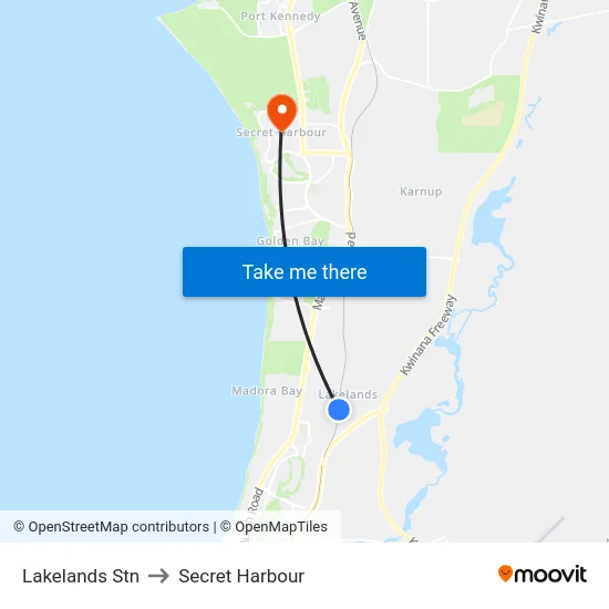Lakelands Stn to Secret Harbour map