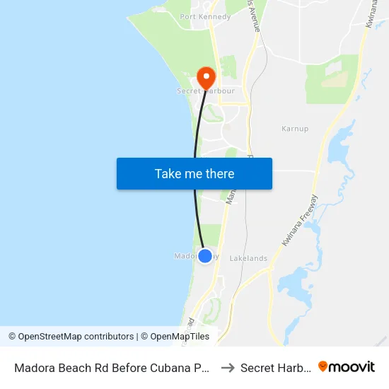 Madora Beach Rd Before Cubana Pwy to Secret Harbour map
