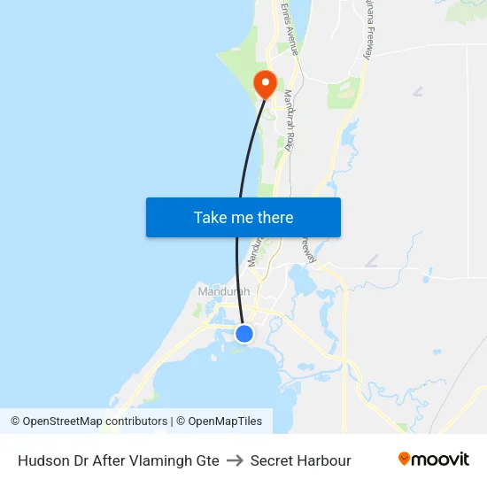 Hudson Dr After Vlamingh Gte to Secret Harbour map