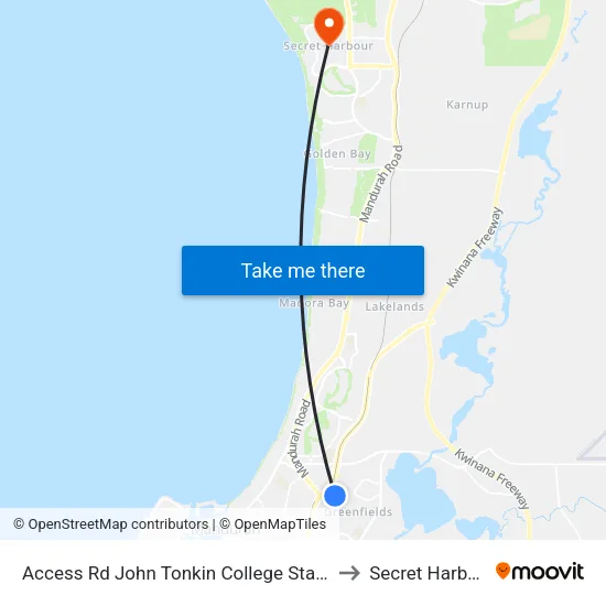 Access Rd John Tonkin College Stand 3 to Secret Harbour map