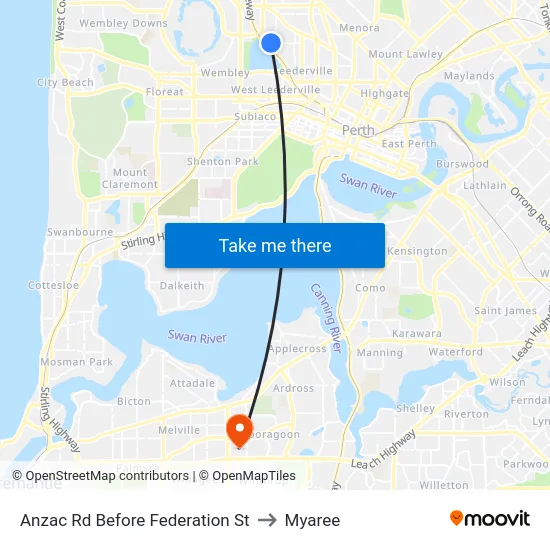 Anzac Rd Before Federation St to Myaree map