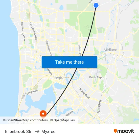 Ellenbrook Stn to Myaree map
