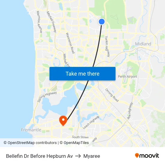 Bellefin Dr Before Hepburn Av to Myaree map