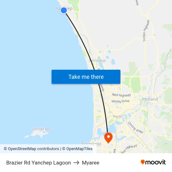 Brazier Rd Yanchep Lagoon to Myaree map