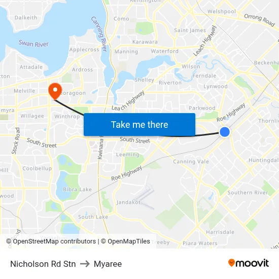 Nicholson Rd Stn to Myaree map