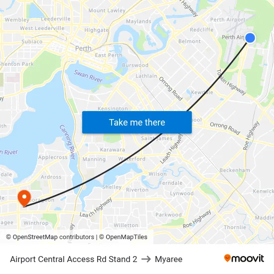 Airport Central Access Rd Stand 2 to Myaree map