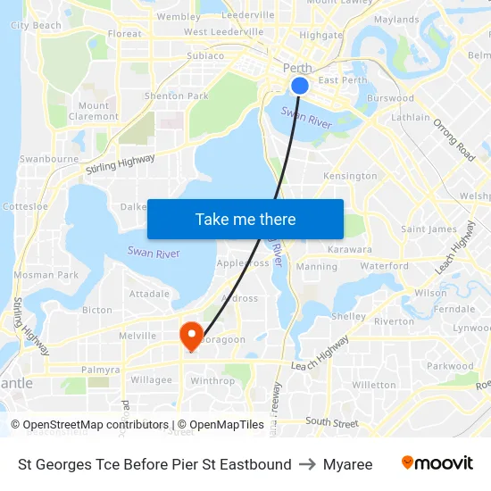 St Georges Tce Before Pier St Eastbound to Myaree map
