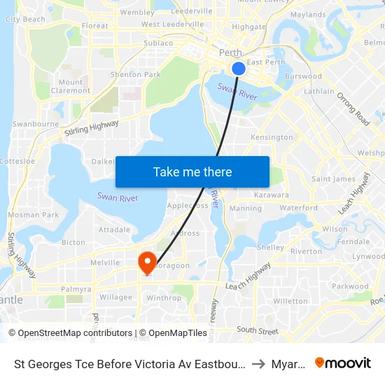 St Georges Tce Before Victoria Av Eastbound to Myaree map
