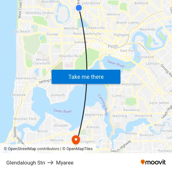 Glendalough Stn to Myaree map
