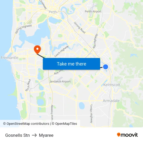 Gosnells Stn to Myaree map