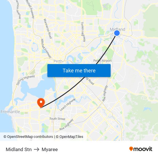 Midland Stn to Myaree map