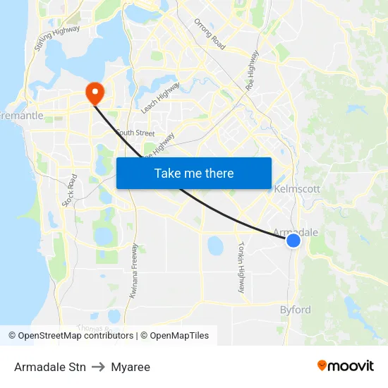 Armadale Stn to Myaree map