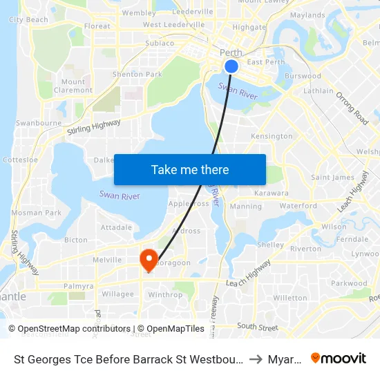 St Georges Tce Before Barrack St Westbound to Myaree map