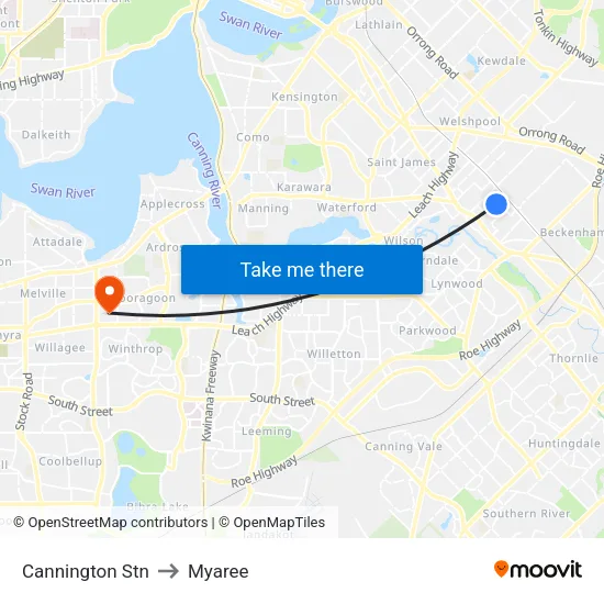 Cannington Stn to Myaree map