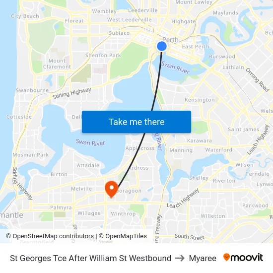 St Georges Tce After William St Westbound to Myaree map