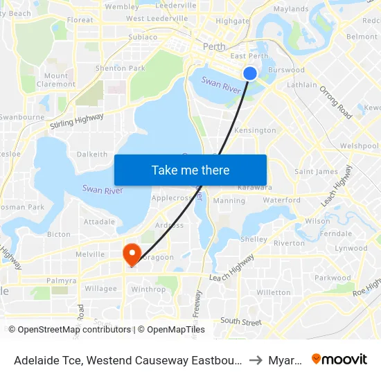 Adelaide Tce, Westend Causeway Eastbound to Myaree map