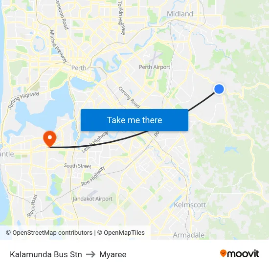 Kalamunda Bus Stn to Myaree map