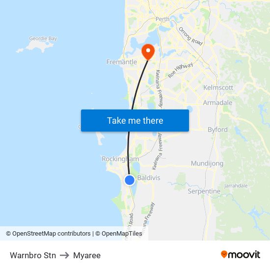 Warnbro Stn to Myaree map