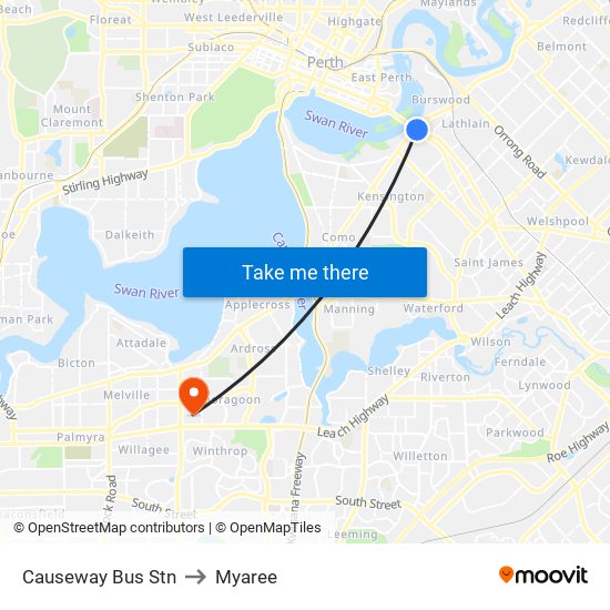 Causeway Bus Stn to Myaree map