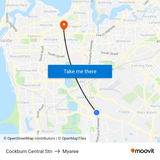 Cockburn Central Stn to Myaree map