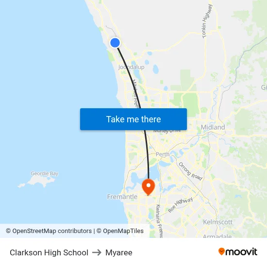 Clarkson High School to Myaree map