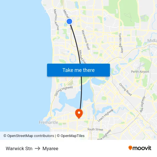 Warwick Stn to Myaree map