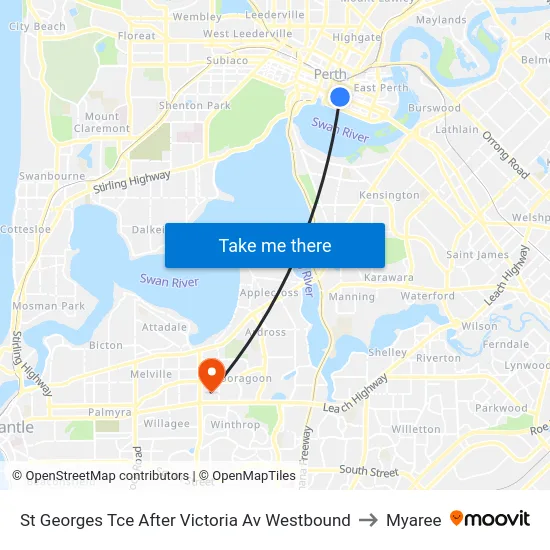 St Georges Tce After Victoria Av Westbound to Myaree map