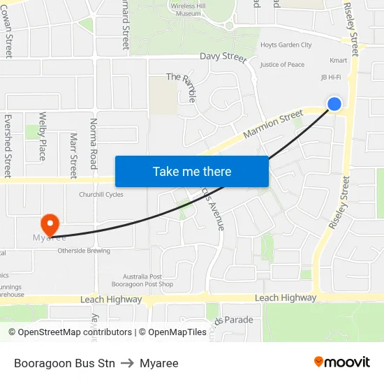 Booragoon Bus Stn to Myaree map