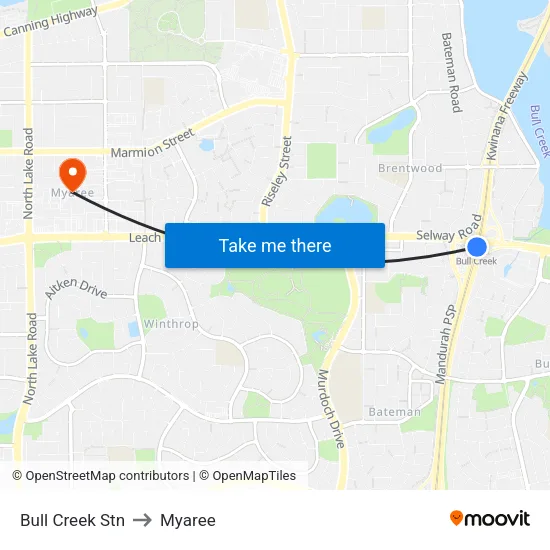 Bull Creek Stn to Myaree map