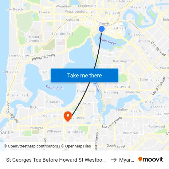 St Georges Tce Before Howard St Westbound to Myaree map