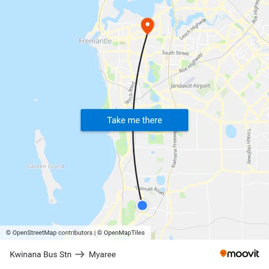 Kwinana Bus Stn to Myaree map