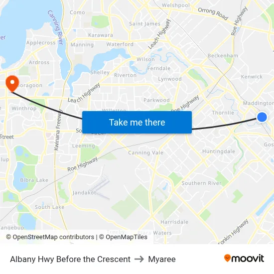 Albany Hwy Before the Crescent to Myaree map
