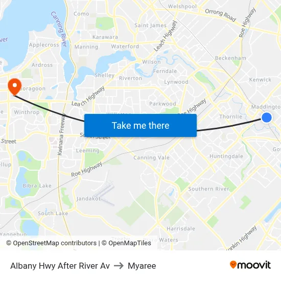 Albany Hwy After River Av to Myaree map